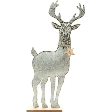 TrendLine Deko Holz Rentier 60 x 5 x 20 cm grau gold Figur