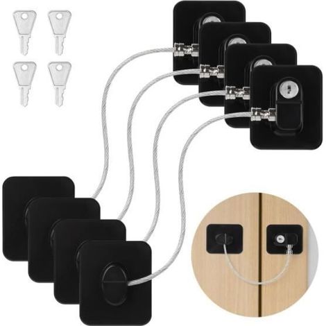4 Pièces Securité Fenetre, Noir Cadenas Frigo, Verrou Fenetre, Forte Adhésif Serrure Frigo, Sans Perçage Bloque Porte Pl Étiquette (1/4)