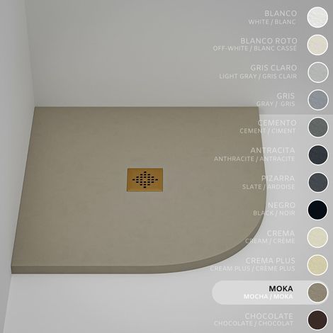 Receveur de Douche Semicirculaire SOULHOME Résine et Charge Minérale Antidérapant 70x70 cm Moka - Grille DORÉE (1/5)