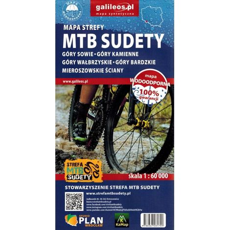Rutas de ciclismo de montaña en los Sudetes: Montañas del Búho, Montañas de Piedra, Montañas de Wałbrzych, Montañas de Bard, Montañas de Mieroszów. Mapa turístico impermeable de rutas ciclistas. Edici (1/4)