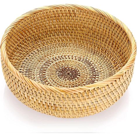 1 Corbeille à fruits en osier rond 26cm support rangement cookies pain décoration cuisine pique-nique