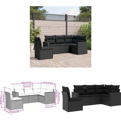 5-tlg. Garten-Sofagarnitur mit Kissen Schwarz Poly Rattan - Gartensorganisation - Outdoor Möbel - Lounge Set - Gartenlounge - Esstischgarnitur - Home & Living (1/3)