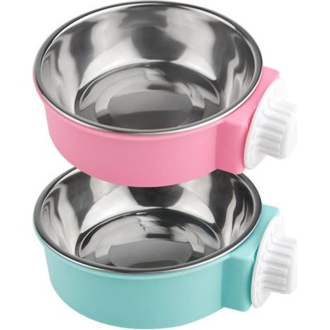 Lot de 2 Gamelles Acier Inoxydable Amovibles, Bol Nourriture Eau, Pour Cage Oiseaux Chats Lapins (1/5)