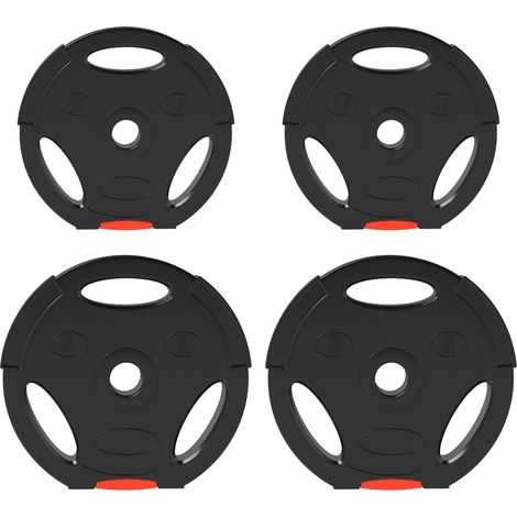 Ensemble de 4 haltères, 2 disques de 2,5 kg et 5 kg, compatibles avec les barres de 2,5 cm de diamètre (alésage Ø 25/30 mm), noirs
