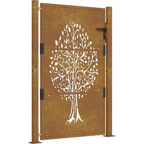 Vidaxl – Portail de jardin 110 x 155 cm en acier corten – Design découpé au laser – Système verrouillable – Résistant aux intempéries