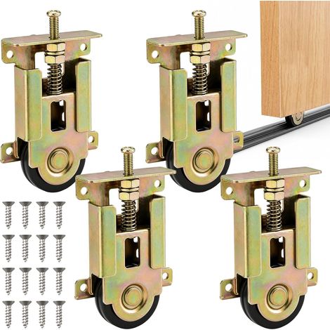 Lot de 4 Roulettes de Porte Coulissante Placard, Roulettes Coulissantes Remplacement Réglables en Hauteur Compatibles avec Armoires, Placards, et Fenêtres En Bois En Acrylique (1/5)