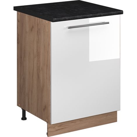 Mobiletto base cucina Fame-Line, Bianco lucido/Rovere dorato, 60 cm 1 anta con piano di lavoro, Vicco (1/5)