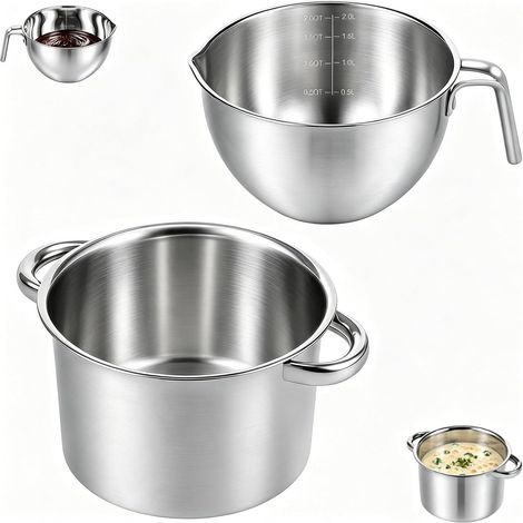 Bol à fondre au bain marie - En acier inoxydable - Bol de bain marie de 2,8 l - Bol à fondre de 2 l avec poignée - Bol de fusion en acier inoxydable 304 pour chocolat, crème, beurre (1/5)