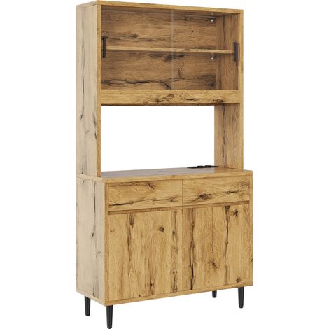 Aparador alto de comedor 100x40x185 cm efecto roble con luces LED (1/5)