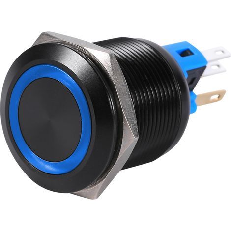 22mm 12V-24V tanche Autobloquant Verrouillage Bouton Poussoir Bleu LED (1/5)
