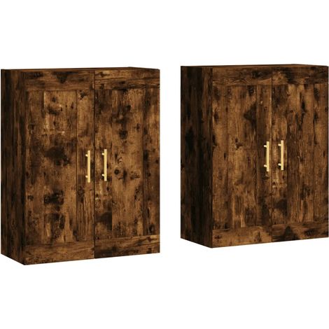 Set di 2 eleganti armadietti da parete 69,5 x 34 x 90 cm con ampio spazio di archiviazione stile moderno in legno multistrato rovere fumo 020055468