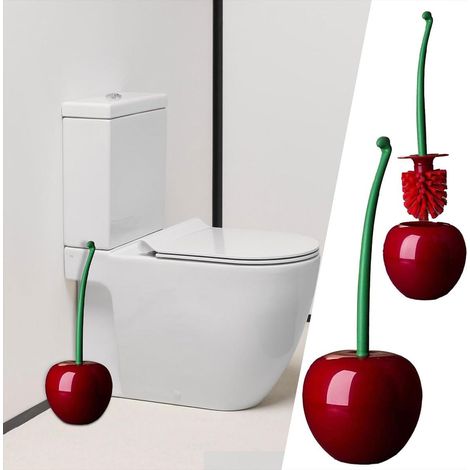 Brosse Toilettes WC en Forme De Cerise Créative, Brosse Et Support De Toilette, Brosse De Toilette Plastique, Outil De Nettoyage De Salle De Bain Décoratif (Rouge) (1/5)