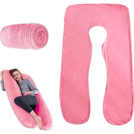 Funda de almohada en forma de U,Funda de repuesto para almohada de embarazo,Se adapta a los contornos del cuerpo,140 x 80 cm,Rosa (1/5)