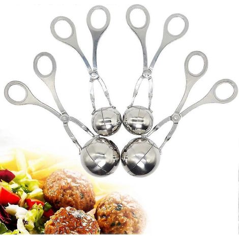 Ensemble de 4 moules à boulettes de viande et ustensiles associés : moules à boulettes de viande professionnels en acier inoxydable, moules à sucettes glacées, pince à glaçons, cuillère à pâte à biscu (1/4)