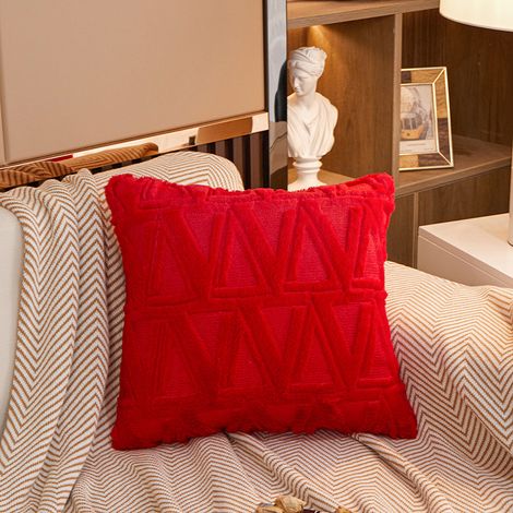 2 pcs Doux tissu moelleux Laine Courte Velours Décoratif Housses de Coussin Luxe Style pour canapé Chambre Gros Rouge 45 x 45 cm (1/5)