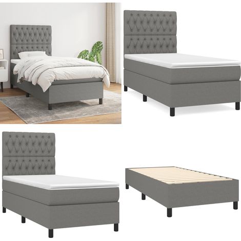 Sommier à lattes de lit avec matelas Gris foncé 90x200 cm Tissu - Lit Plateforme - Lit Double - Matelas Ressorts Ensachés - Literie - Chambre À Coucher - Home & Living (1/5)