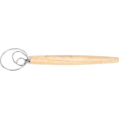 Fouet danois à pâte en acier inoxydable avec manche en bois, robuste et antirouille, style hollandais, avec racloir pour la cuisine. 1 fouet et un racloir inclus. (1/5)