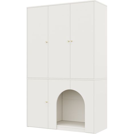Armoire penderie 120x50x200 cm blanc en MDF avec niche pour animal et rangement multizone (1/4)