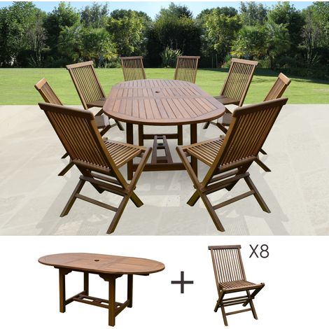 Table de jardin 160/210x100x75cm + lot de 8 chaises