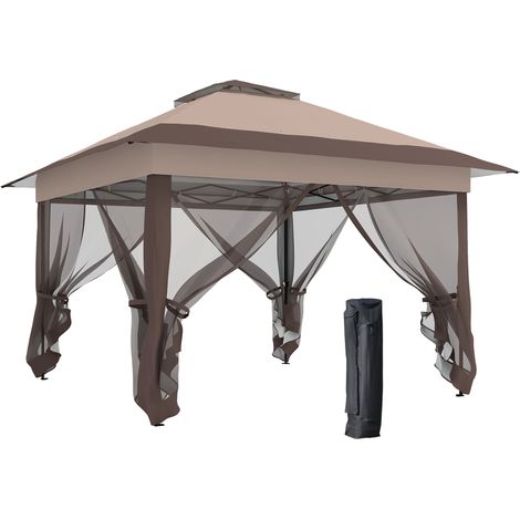 Outsunny – Tonnelle pop-up pliante 3,64x3,64m – Acier et tissu Oxford 300D – Double toit ventilé – 4 moustiquaires amovibles – Sac de transport avec roulettes (1/5)