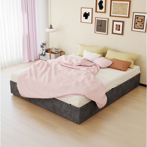 Bett 160x200 cm modern in Grau mit Samtstoff, Metallgestell, verstellbarer Rückenlehne und Gaslift (1/5)