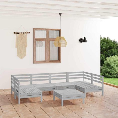 Salon de jardin 7 pcs Ensemble Table et Chaise de Jardin - Blanc Bois de pin massif BV794837 - BonneVie (1/5)