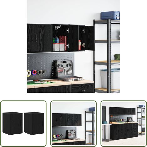 vidaXL Outils garage - Armoires murales de garage 2 pcs noir bois d'ingénierie (1/5)