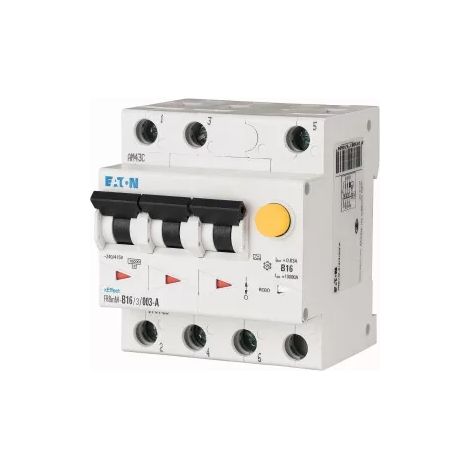 Eaton RCD/LS-Schalter-Kombischalter, 10 A, 30 mA, Leitungsschutzschalter Typ-B-Auslöseverhalten, 3 p, Fehlerstromschutzschalter Auslösekennlinien: A, 170733 (1/2)