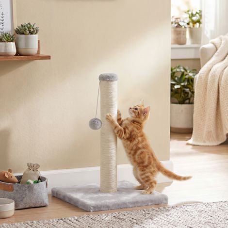 Griffoir pour Chat en Sisal Naturel avec Base Stable et Jouet pour Grands Chats 40 x 40 x 44 cm Gris clair (1/5)