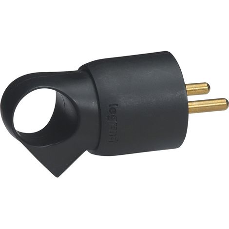 Legrand - Fiche plastique 2P+T 16A à anneau avec étiquette avec Gencod - noir