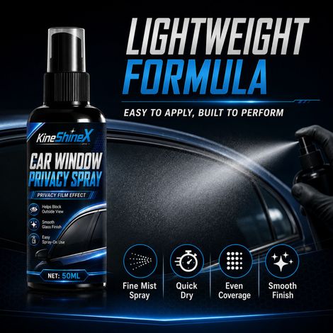 Spray de confidentialité pour vitres de voiture KineShineX : Facile à appliquer, il offre confidentialité et isolation thermique, bloquant efficacement la vue depuis l’extérieur du véhicule. (1/4)