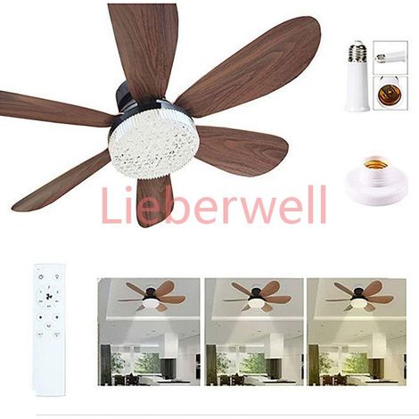Ventilateur de Plafond avec Éclairage, 40W 52 cm,6 Pales Aspect Bois, Abat,Jour Cristal, Douille E27,Télécommande, Tige d’Extension (1/5)