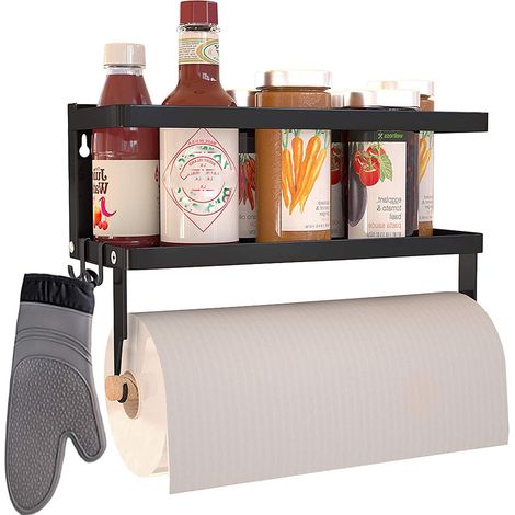 Porte-serviettes magnétique pour réfrigérateur, étagère magnétique à épices, étagère magnétique pour cuisinière, porte-serviettes mural avec crochets, organiseur de réfrigérateur pour cuisine (1/5)