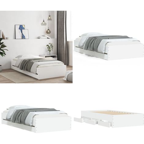 Bettgestell mit Schubladen Weiß 75x190 cm Holzwerkstoff - Bettesrahmen - Doppelbett - Holzbettfundament - Weißer Rahmen - Schrankbett - Home & Living (1/5)