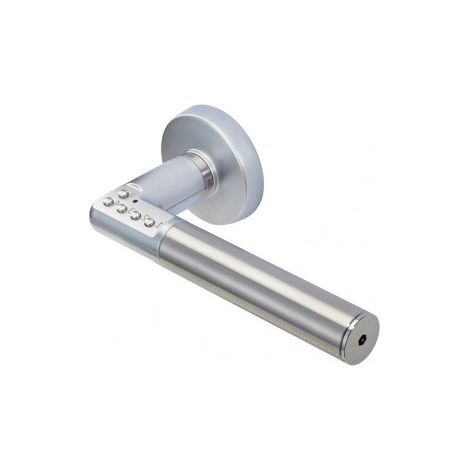 Vachette – Poignée de porte sur rosace chromé velours – Condamnation électronique par code – Pour portes intérieures 35 à 80 mm – Carré 7 mm