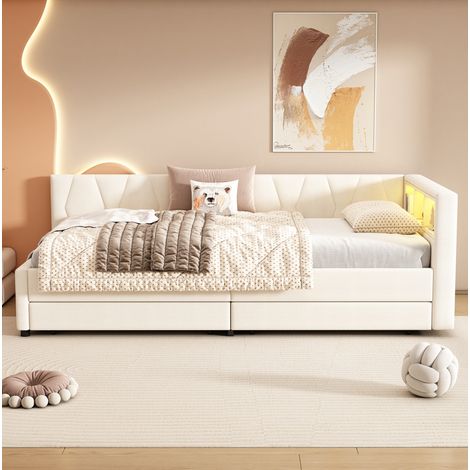 Letto con cassetti LED USB in lino 90x200 OKMYHOME (1/5)