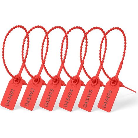 120 PCS Inviolable Scelle la Signalisation, 250mm/9.8in Attaches en Plastique Autobloquantes Imprimé avec le numéro de série, languettes de sécurité jetables pour Extincteur(Rouge) (1/5)
