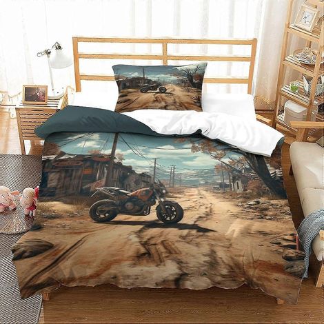 Parure de lit enfant sur le thème des motos, housse de couette 3D en microfibre pour la décoration de chambre d'enfant (1/4)