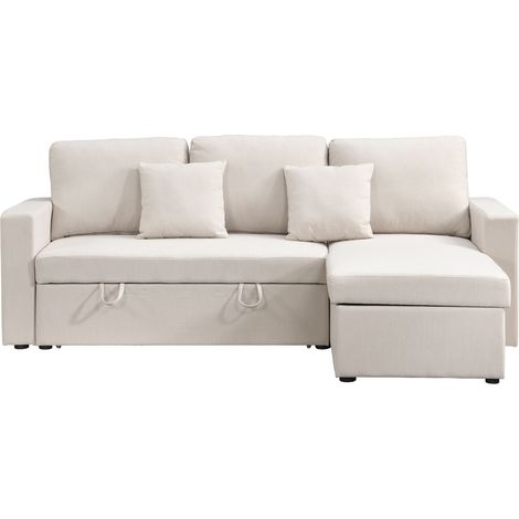 DORIA - Canapé d'angle convertible et réversible avec coffre en tissu beige (1/5)