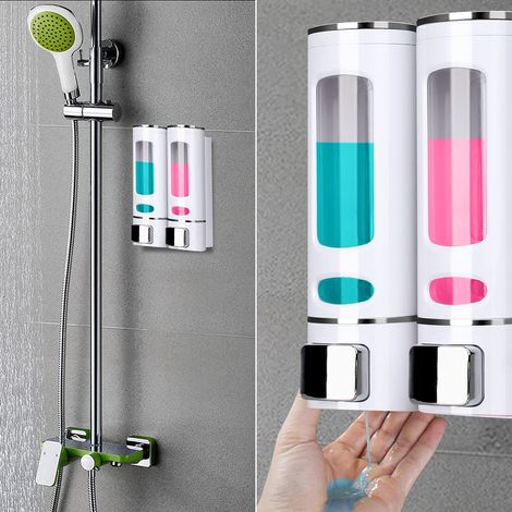 Dispenser di sapone a parete, dispenser di sapone per doccia da 400 ml, dispenser di sapone liquido, a prova di perdite, adatto per shampoo, bagnoschiuma, sapone liquido, balsamo (bianco 2X) (1/4)