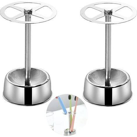 Stainless Steel Toothbrush Holder 2 Pieces Metal Toothbrush Holder Bathroom Organizer Non-Slip Base Storage Multifunction Dry And Easy To Clean Toothbrush Holder (1/5)