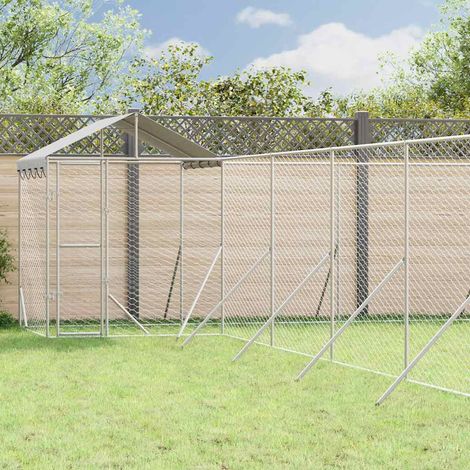Outdoor-Hundezwinger mit Dach Silbern 12x12x2,5m Stahl Verzinkt