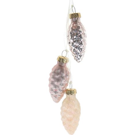 Kaemingk Weihnachtsdeko Tannenzapfen Zartrosa 3 Oberflächen 6 cm 3er Set - Glas