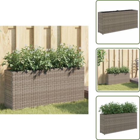 Jardinière en polyrotin - vidaXL Jardinière avec 2 pots gris 90x20x40 cm résine tressée - Jardinière pour fleurs (1/5)