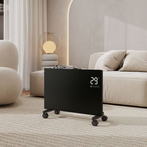 Radiateur électrique mobile et mural AICA NDJ1 - 1500W – Connecté WiFi – Verre noir – Ultra-plat 70mm
