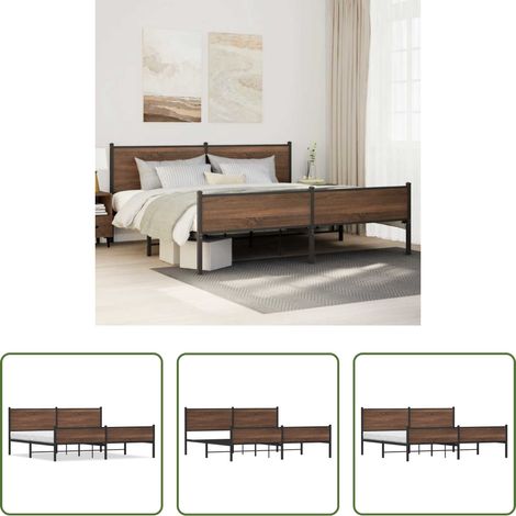 Stahlbett - Metallbett ohne Matratze Braun Eichen-Optik 200x200 cm (1/5)
