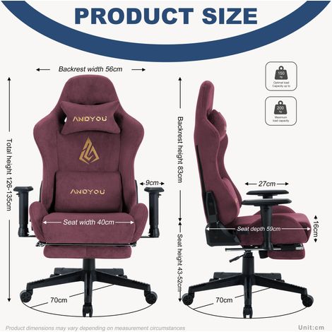 Chaise gaming respirante ANDYOU avec repose-pieds, réglable et pivotante, rouge (1/5)