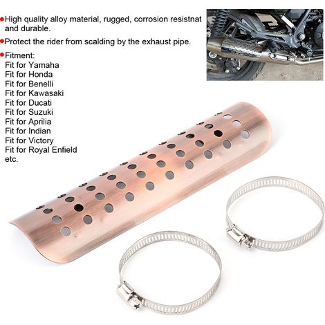 Pot d'échappement droit en bronze style rétro 2020 avec revêtement isolant thermique renforcé pour motos, compatible avec Honda, Yamaha, Kawasaki, Indian, Royal Enfield, etc. Collier de serrage 7-10 c (1/5)