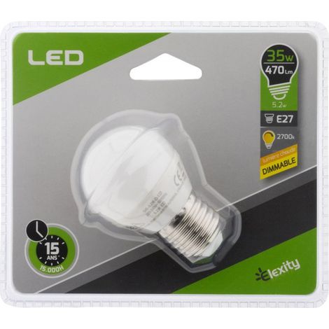 Ampoule LED sphérique E27 5,2W - Blanc chaud - 470lm 2700K - Zenitech (1/2)