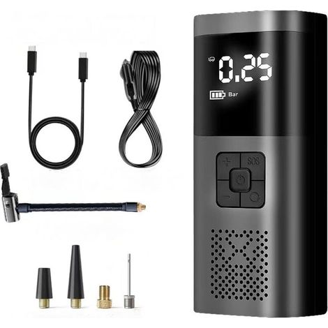 Compresseur à Air Portatif, Gonfleur Pneus Voiture sans Fil avec Jauge, Mini Compresseur 150PSI 12V DC, Accessoire Voiture pour Hommes, avec Lumière LED pour Voiture Moto Bicyclette Boule (1/3)